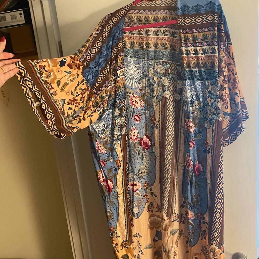 Cardigan kimono floral flowy soft thin sheer long womens shawl cover up beach